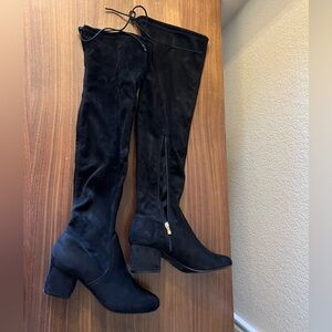 Black Suede Block Heel Over the Knee Boots Size 9